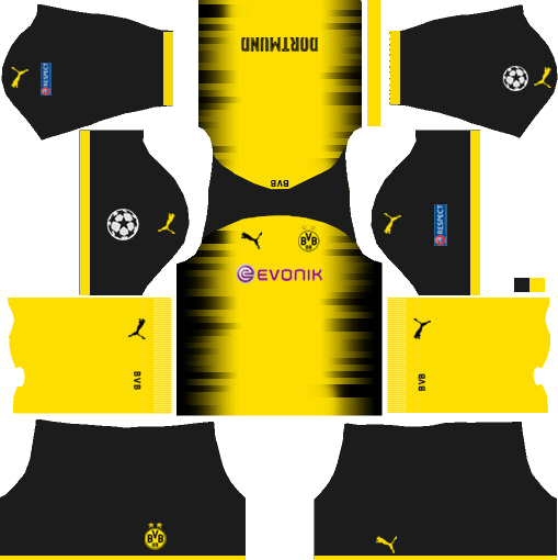 Borussia Dortmund Dream League Soccer Kits 512x512 URL - International with Black Shorts
